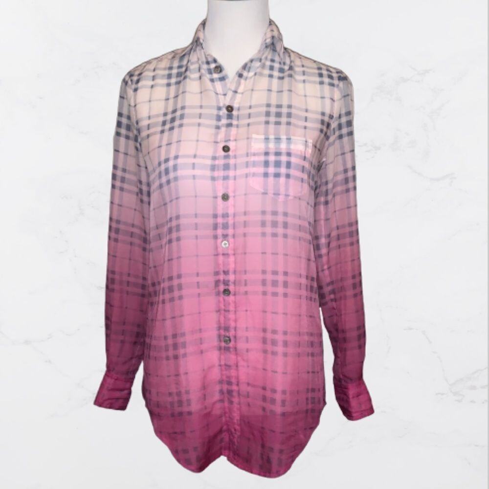Two by Vince Camuto Ombré Plaid Button Down Shirt SZ XS (fits Sz 6 Perfectly)
